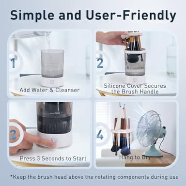 Electric Makeup Brush Cleaner - 9000 RPM Makeup Brush Cleaning Machine, IP65 Waterproof Automatic Makeup Brush Cleaner for Makeup Sponges and Brushes(White) - Image 6