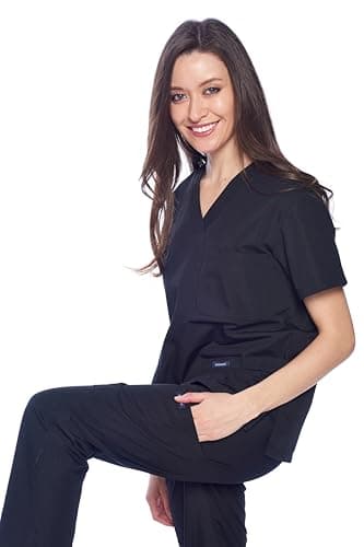 Dagacci Medical Uniform Womens and Mens Scrub Set Unisex Medical Scrub Shirt Top and Pant, Black, X-Small - Image 4