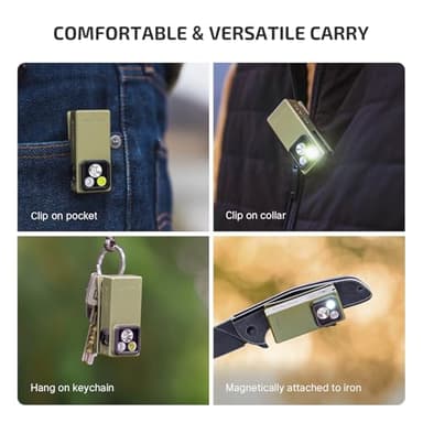OLIGHT Oclip Ultra EDC Flashlight Clip-on Light, 530 Lumens Rechargeable with Type-C Charging, Combines Floodlight, Spotlight and UV, Triple Magnetic Lights for Inspection and Work (Olive Green) - Image 8