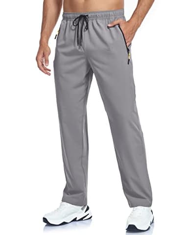 Mens Hiking Athletic Joggers Sweatpants Golf Running Pants Summer Lightweight Breathable Casual Outdoor Sports Quick Dry Fit Trousers with Zipper Pockets Lightgrey XL - Image 1