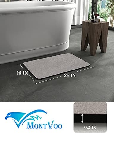 MontVoo -Bath Mat-Rubber Backing Non SlipThin Bathroom Rugs Fit Under Door- Quick Dry Absorbent Faux Suede Surface Grey Bathroom Floor Mats-Shower Rug for in Front of Bathtub Shower Gray 16x24 - Image 2