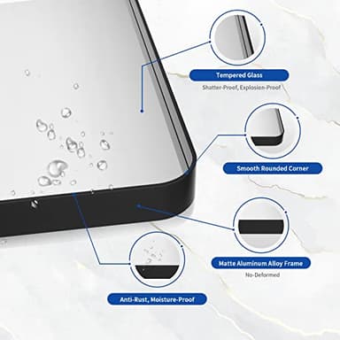 WEER 48X30 Inch Black Metal Framed Bathroom Mirror, Matte Black Bathroom Vanity Mirror, Rectangular Black Wall Mirror for Bathroom, Tempered Glass, Rounded Corner, Hangs Horizontal or Vertical - Image 3