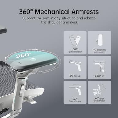 Hbada E3 Ultra Ergonomic Office Chair, with 3-Zone Dynamic Lumbar Support, 360° Mechanical Armrests, 4D Adjustable Headrest, Aluminum Alloy, Premium Mesh, Grey - Image 6