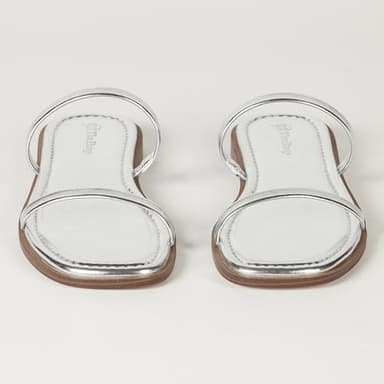 The Drop Women's Paris Square Toe Two Strap Flat Sandal, Silver, 6.5 - Image 6