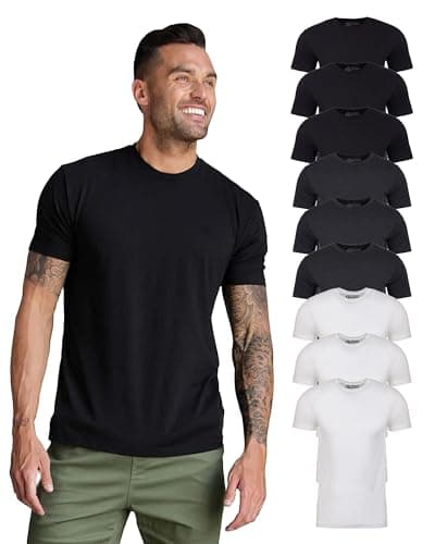 INTO THE AM Men's Fitted Crewneck Essential Blank Tees 9-Pack - Tshirts Multipack Casual Fitted Gym Fresh Classic Plain (Black/Black/Black/Charcoal/Charcoal/Charcoal/White/White/White, Medium) - Image 1