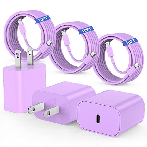 10ft iPhone Charger Fast Charging, for iPhone 14 13 12 Fast Charger,20W USB C Wall Charger with Type C to Lightning Cord,iPhone Fast Charging Cable for iPhone 13/14/12 Pro Max Plus/11,iPad-3PCS-Purple - Image 1