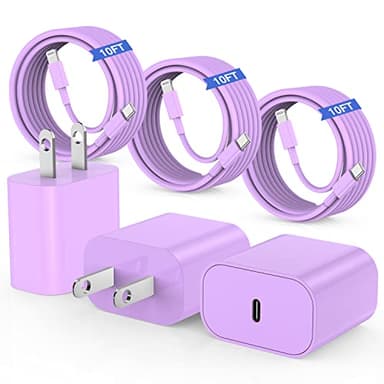 10ft iPhone Charger Fast Charging, for iPhone 14 13 12 Fast Charger,20W USB C Wall Charger with Type C to Lightning Cord,iPhone Fast Charging Cable for iPhone 13/14/12 Pro Max Plus/11,iPad-3PCS-Purple - Image 1