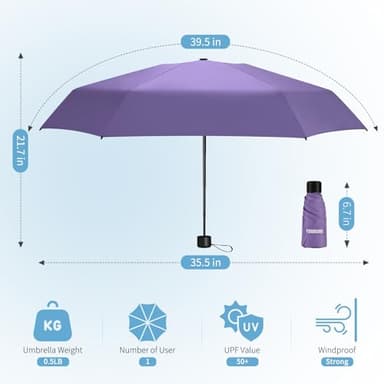 Yoobure Small Mini Umbrella with Case Light Compact Design Perfect for Travel Lightweight Portable Parasol Outdoor Sun&Rain Umbrellas - Image 2