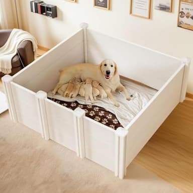 Whelping Box for Large Breed Dogs, Whelping Box for Puppies, PVC Puppy Playpen, Waterproof & Rustproof Whelping Pen, Puppy Whelping Supplies, Raised Garden Bed, Indoors & Outdoors, 48x48x18 in, White - Image 1