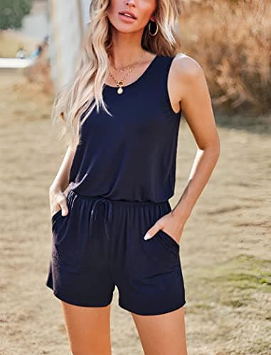 ADOME Shorts Romper for Women Summer Casual One Piece Jumpsuits with Pockets with Pockets Navy Blue M - Image 2