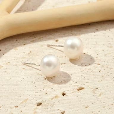 Pearl Stud Earrings for Women 10mm Pearl Stud Earring 18K White Gold Plated Sterling Silver Post Hypoallergenic White Pearl Earrings for Women - Image 4