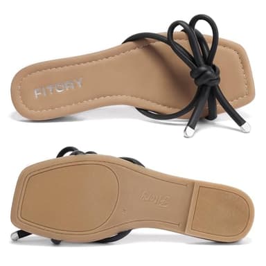 FITORY Women's Flat Sandals Square Open Toe Thong with Cute Knot for Summer Size 7 Black - Image 2