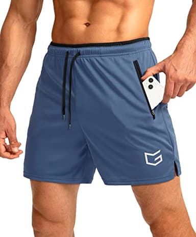 G Gradual Men's Running Shorts with Zipper Pockets Quick Dry Gym Athletic Workout 5" Shorts for Men (Dusty Blue, Small) - Image 1