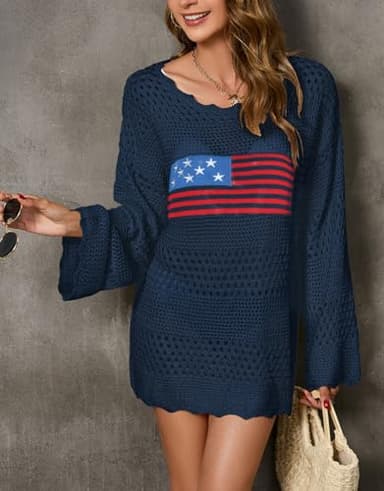 Alsol Lamesa Women’s Swimsuit Crochet Cover Up Summer Long Sleeve Knit Bathing Suit Cover Up Swimwear Mesh Tops - Image 6