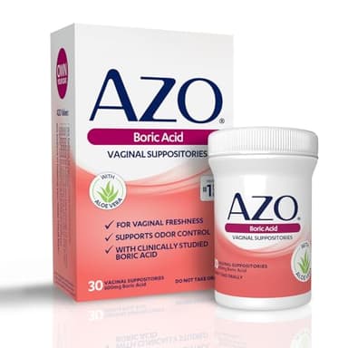 AZO® Boric Acid Vaginal Suppositories, Helps Support Odor Control and Intimate Health with Clinically Studied Boric Acid, Non-GMO, 30 Count - Image 1