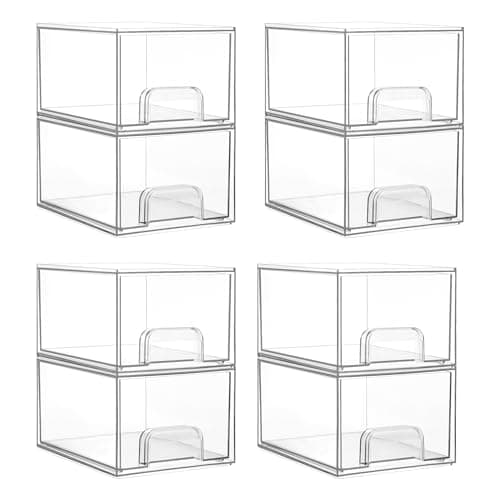 Vtopmart 8 Pack Clear Small Stackable Storage Drawers,Acrylic Bathroom Makeup Organizer,Plastic Storage Bins For Vanity, Undersink, Kitchen Cabinets, Pantry, Home Organization - Image 1