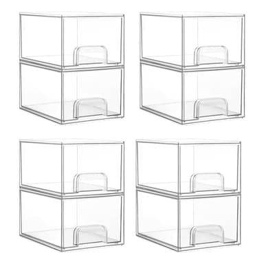 Vtopmart 8 Pack Clear Small Stackable Storage Drawers,Acrylic Bathroom Makeup Organizer,Plastic Storage Bins For Vanity, Undersink, Kitchen Cabinets, Pantry, Home Organization - Image 1