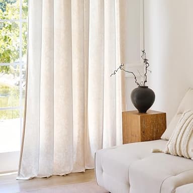 Cute Floral Velvet Curtains 102 Inches Long 2 Panels for Bedroom Rod Pocket Light Filtering Drapes Soft Chenille Textured Airy Modern Farmhouse Living Room Window Drapes Morandi Decor 52x102 Beige - Image 8