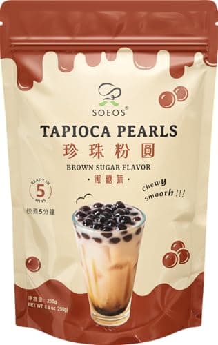 Soeos Boba Pearls, Black Tapioca Pearls 8.8 oz (0.55 lb), Black Sugar Flavor Boba Pearls for Bubble Tea, Smoothies & Desserts – Sweet, Chewy, and Ready to Cook - Image 1