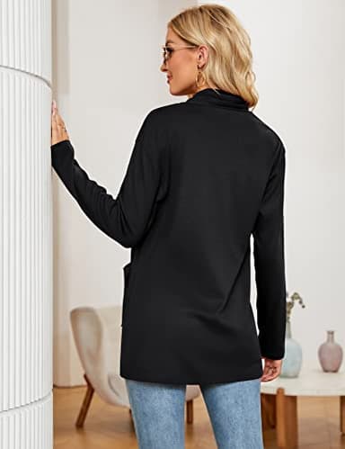 Micoson Women's Lightweight Open Front Black Cardigan Casual Loose Long Sleeve Cardigan Sweaters with Pockets L - Image 5