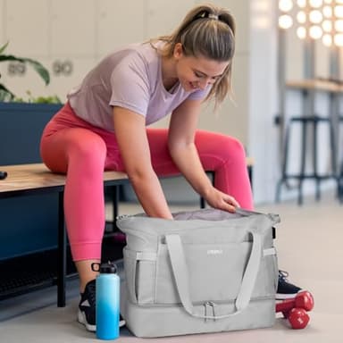 ETRONIK Gym Bag for Women, Travel Duffel Bag with USB Charging Port, Weekender Overnight Bag with Wet Pocket and Shoes Compartment for Women, Travel, Gym, Yoga (Grey) - Image 2