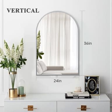 Minuover 24" x 36" Silver Arched Mirror, Modern Aluminum Alloy Metal Frame, Arch Bathroom Vanity and Wall Decor Mirror for Bathroom, Living Room, Bedroom, Entryway - Image 3