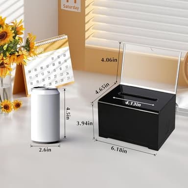 VOISEN Acrylic Donation Box with Lock, Black Tip Jar with Sign Holder, Suggestion Box for Fundraising, Donation, Bar, School Voting, 6.2x4.6x3.9 Inch - Image 6