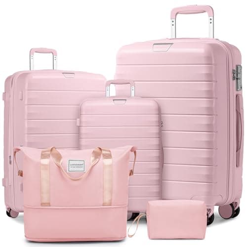LARVENDER Luggage Sets 5 Piece with Duffel Bag Expandable(Only 28 inch) Hardside PP Carry On Luggage with 360° Spinner Wheels TSA Lock Luggage Sets for Women, Orchid Pink - Image 1
