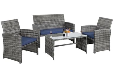 Shintenchi 4 Piece Patio Ratten Set Outdoor Furniture Set Wicker Conversation Set with Cushions and Tempered Glass Tabletop,Deep Blue - Image 7