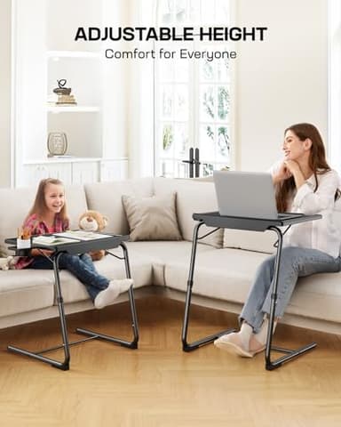 LORYERGO Multifunctional TV Tray Table - [2 Packs] Adjustable TV Dinner Tray Tables with 6 Height & 3 Tilt Angle, Folding TV Trays with Cup Holder for Bed & Sofa, for Eating & Reading - Image 4