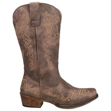 ROPER Womens Riley Scroll Embroidered Snip Toe Casual Boots Mid Calf Low Heel 1-2" - Brown - Size 8 M - Image 1