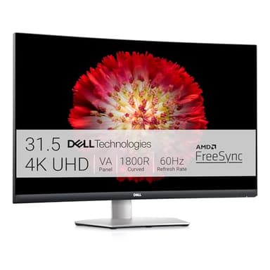 Dell S3221QS 32 Inch Curved 4K UHD (3840 x 2160), VA Ultra-Thin Bezel Monitor, 60Hz, 4MS Response Time, 90% DCI-P3, 99% sRGB, AMD FreeSync, HDMI, DisplayPort, Built in Speakers, VESA Certified, Silver - Image 1