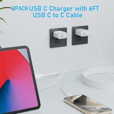 iPhone 17 16 15 Fast Charger, 2 Pack 20W Fast Charging Wall Charger USB C Charger Block with 6FT USB C Cord Compatible with iPhone 17/17 Pro Max/17 Pro/17/16/15/iPad Pro 12.9 and More - Image 3