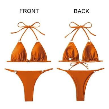 MIKETAI Sexy Bikinis for Women 2 Piece Bikini Spaghetti Strap Swimsuits Solid Color Bathing Swimwear Triangle Bathing Suit (US, Alpha, Small, Regular, Regular, Apricot Yellow) - Image 6
