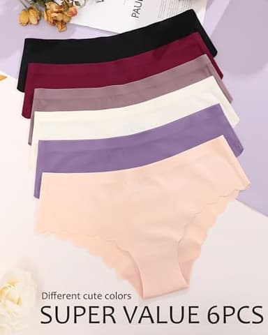 FINETOO 6 pack Seamless Underwear for Women Sexy Low Rise Hipster Wave Edge No Show Bikini Panties Womens Cheeky S-XL - Image 6