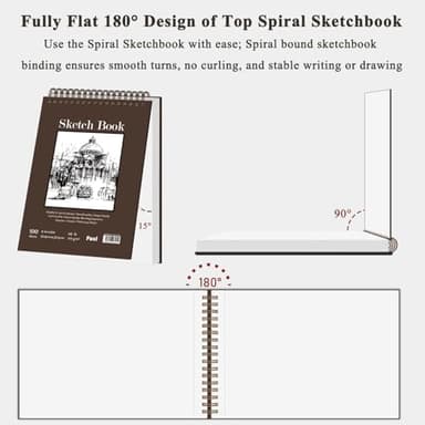 Fuxi 9" x 12" Sketch Book, Top Spiral Bound Sketch Pad, 100 Sheets 68lb/100gsm Acid-Free Drawing Paper, Art Sketchbook for Drawing Pad for Kids Artists & Beginners Professional Art Supplies for Adults - Image 6