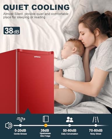 Upstreman 3.2 Cu.Ft Mini Fridge with Freezer, Single Door, Dorm Fridge, Adjustable Thermostat, Refrigerator for Dorm, Office, Bedroom, Red-BR321 - Image 5