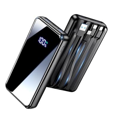 Portable Charger,42800mAh Power Bank Built-in Cable,22.5W PD USB C in & Out Fast Charging, External Battery Pack 6 Output & 2 Input, Travel Phone Charger for iPhone 17/16/15/14/13/12, Android (Black) - Image 1