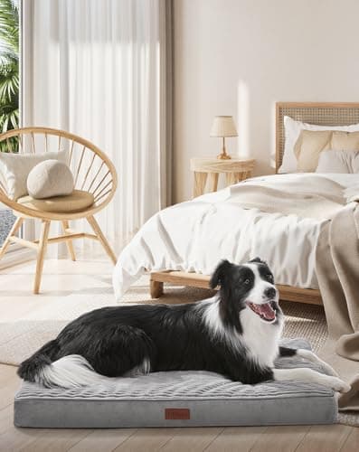 OhGeni Orthopedic Waterproof & Machine Washable Dog Bed for Medium Large Pets, Suitable for Crates, Cat Mat with 25D Egg Crate Foam, Non-Slip Bottom & Removable Cover, 35 Inches(Gray) - Image 1