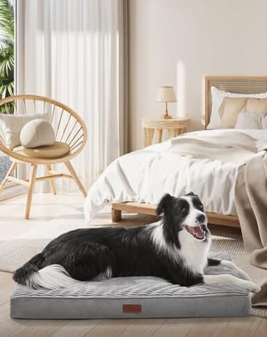 OhGeni Orthopedic Waterproof & Machine Washable Dog Bed for Medium Large Pets, Suitable for Crates, Cat Mat with 25D Egg Crate Foam, Non-Slip Bottom & Removable Cover, 35 Inches(Gray) - Image 1