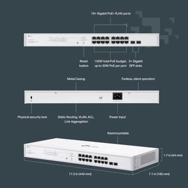 TP-Link Festa FS318GP 18 Port Gigabit Smart Managed PoE Switch 16 PoE+ Port @150W, 4 x SFP Slots Self-Organizing Network Free Cloud Fanless Static Routing, Vlan Does not Work with Omada - Image 6