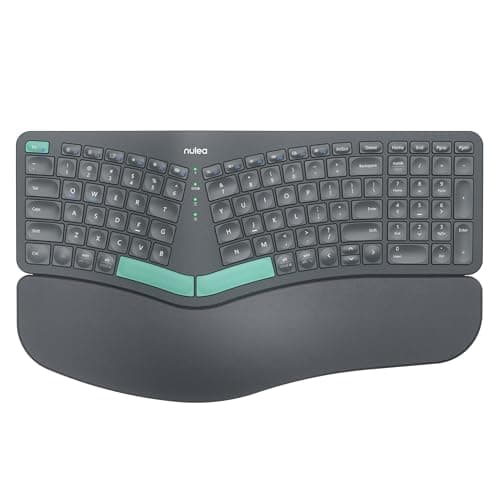 Nulea Wireless Ergonomic Keyboard, Split Keyboard with Cushioned Wrist Rest, Bluetooth and USB Connectivity, USB-C Rechargeable, Compatible with Windows Mac - Image 1