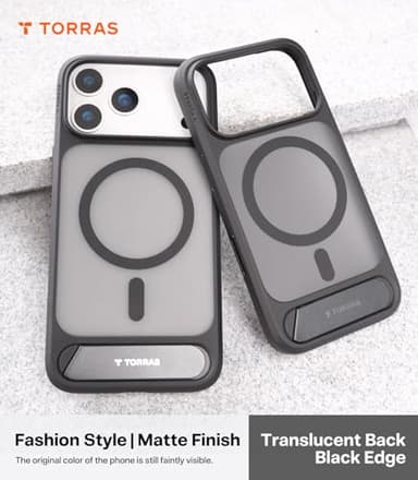 TORRAS Strong Magnetic & Seamless Stand for iPhone 17 Pro Max Case, Fit for MagSafe, Military Grade Drop Protection, Sturdy Adjustable Kickstand Slim for iPhone 17 Pro Max Case Translucent Matte Black - Image 9