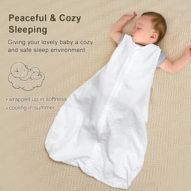 PHF 100% Muslin Cotton Baby Sleep Sacks, 6-12 Months Sleep Sack with 2-Way Zipper, 2 Pack Cooling Unisex 0.5 TOG Breathable Medium Size Sleeveless Baby Wearable Blanket, White & Blue - Image 2