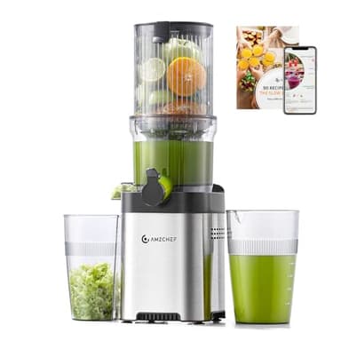 AMZCHEF Cold Press Juicer, 4.5" Juicer Machines with Large Feed Chute for Whole Fruits & Vegetables, Stainless Steel Juice Extractor with Large Auger, Dual Strainers, Easy Cleanup & Assembly - Image 1