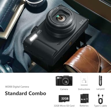 4K Digital Camera for Photography, 64MP Vlogging Camera for YouTube with 3" 180° Flip Screen, 18X Digital Zoom Point and Shoot Camara with 32GB Micro SD Card for Beginner (Black) - Image 7