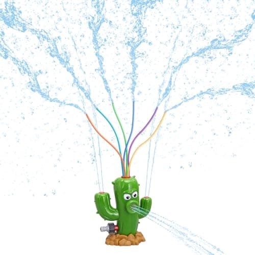 HeySplash Water Sprinkler Toy, Sprinkler for Kids Outdoor Play, Sprinkler Toy with 6 Wiggle Tubes, Outside Backyard Lawn Toys, Splashing Fun for Over 3 Year Boys Girls, Attach to Garden Hose, Cactus - Image 1