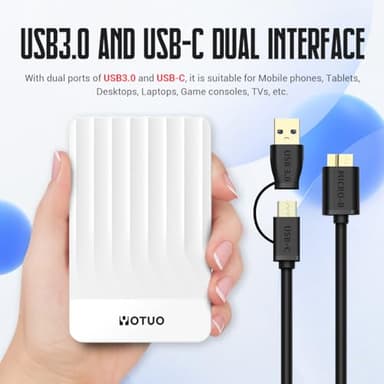 YOTUO Portable External Hard Drive Storage Expansion Mobile HDD USB 3.0 for PC, Mac, Desktop, Laptop, PS4, PS5, Xbox One X/S, Xbox 360, Xbox Series X/S, Office & Game (White, 750GB) - Image 3