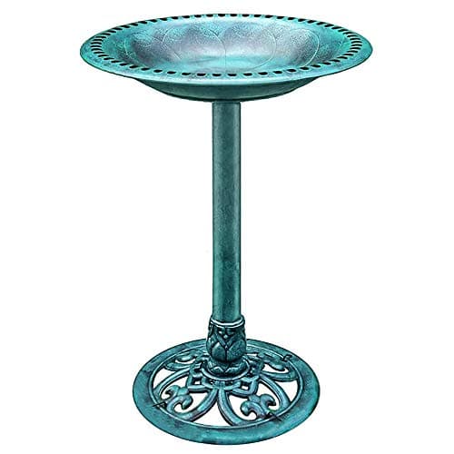 VIVOHOME 28 Inch Height Polyresin Lightweight Antique Outdoor Garden Bird Bath Green - Image 1