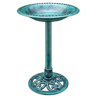 VIVOHOME 28 Inch Height Polyresin Lightweight Antique Outdoor Garden Bird Bath Green - Image 1